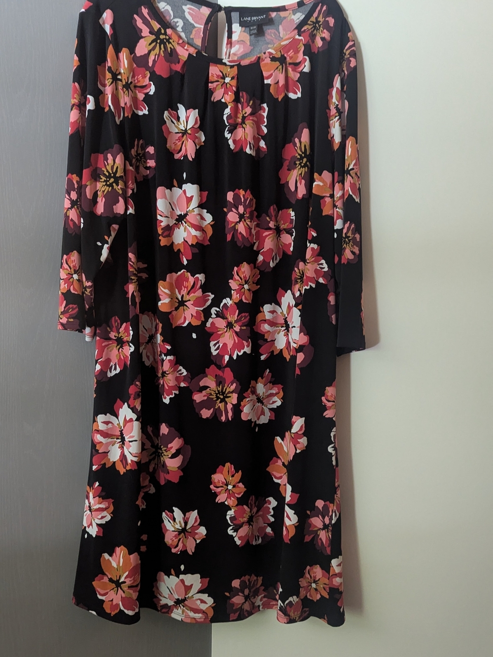 Lane Bryant Black Floral A-Line Dress - Pink & Orange Flowers